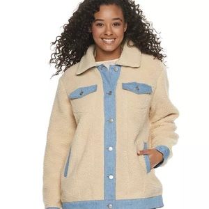 madden NYC Denim Trim Sherpa Jacket junior size small